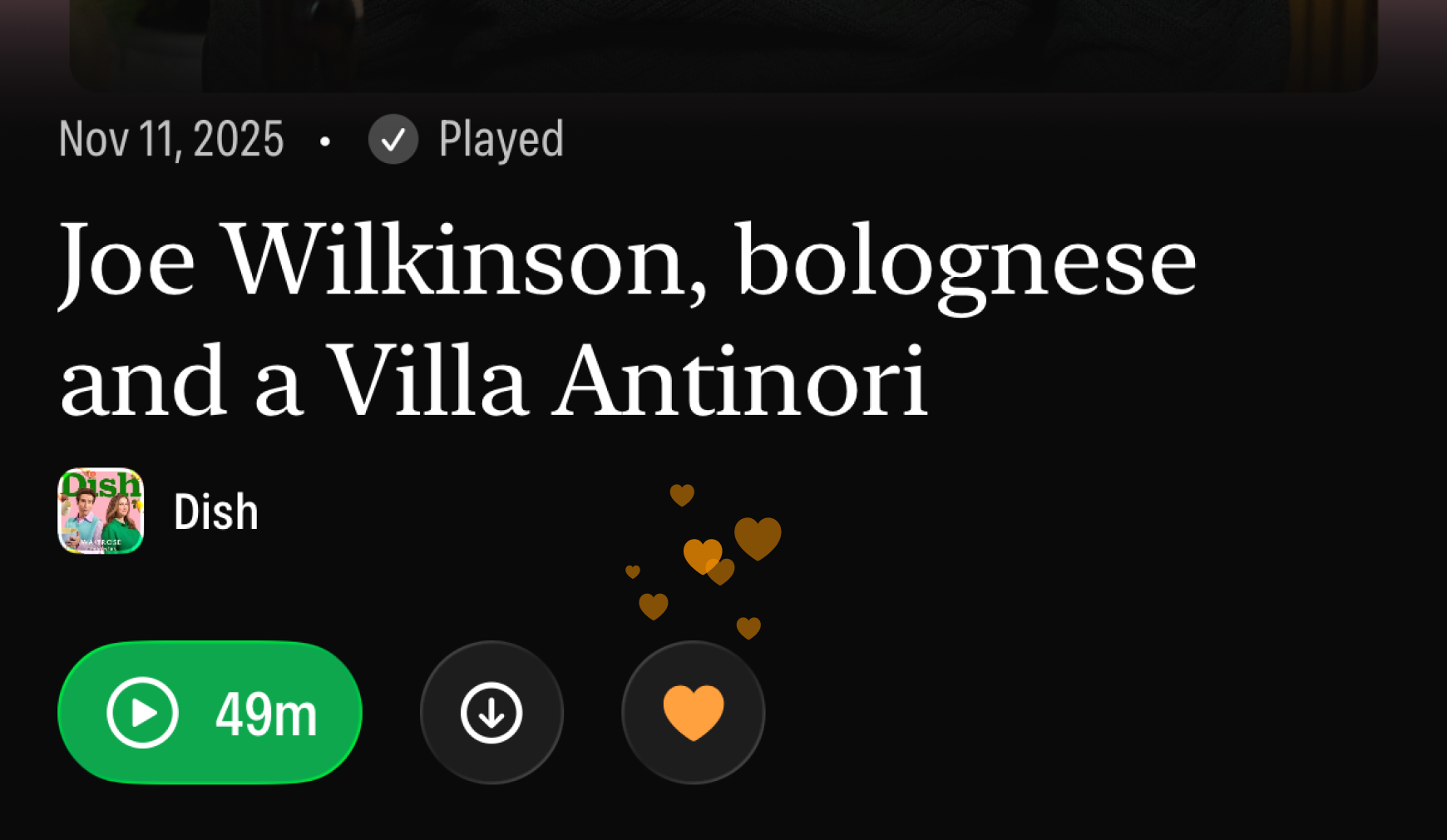 A screenshot of Peapod's episode details